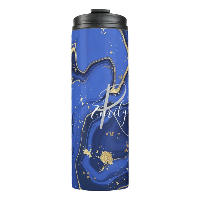 Purple White Agate Marble Abstract Name Monogram   Thermal Tumbler (Front)