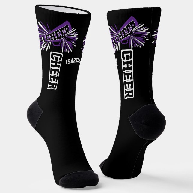 Purple, White and Black Cheer Socks (Angled)