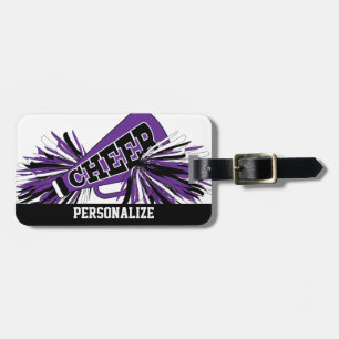 Purple, White and Black Cheerleader Megaphone Luggage Tag