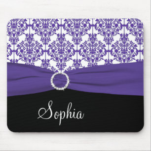 Purple, White, and Black Damask Mousepad