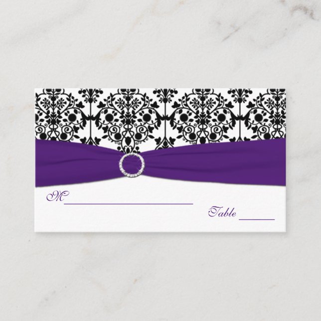 Purple, White and Black Damask Placecards (Front)