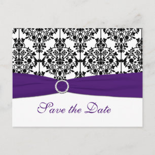 Purple, White and Black Save the Date Postcard