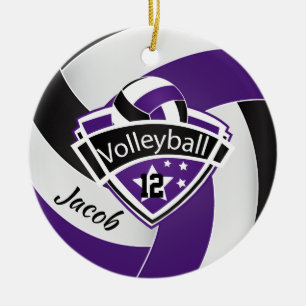 Purple, White and Black Volleyball Ceramic Ornament