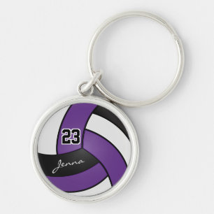 Purple, White and Black Volleyball - Customize Keychain