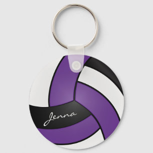 Purple, White and Black Volleyball Keychain