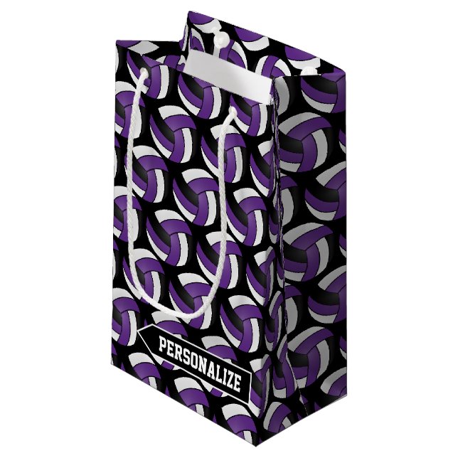 Purple, White and Black Volleyball - Personalize Small Gift Bag (Front Angled)