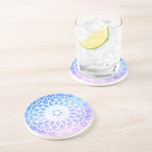 Purple,White And Blue Space Floral Mandala Coaster