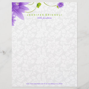 Purple White And Green Floral Design Letterhead