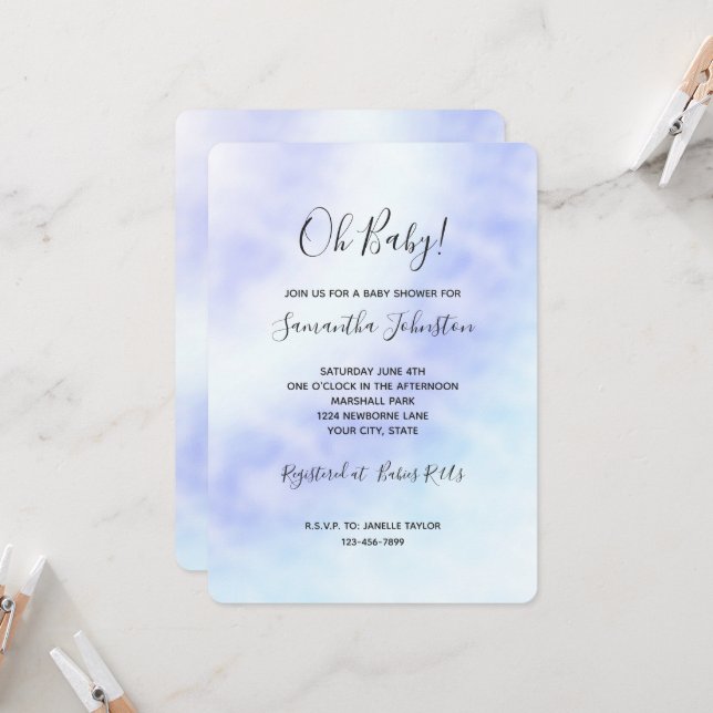 Purple White Aqua Blue Tie dye Baby Shower Invitation (Front/Back In Situ)