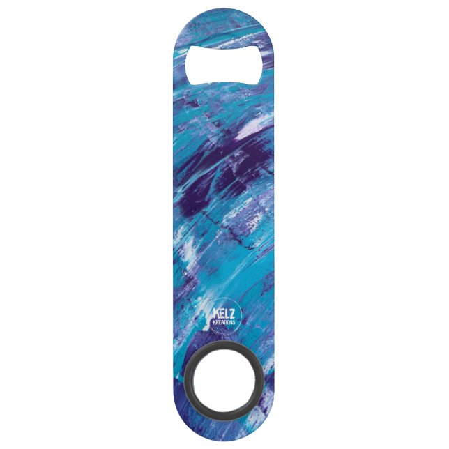 Purple White Aqua Stainless Steel Bottle Opener Bar Key (Back)