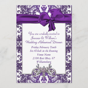 Purple & White Baroque Wedding Rehearsal Dinner Invitation