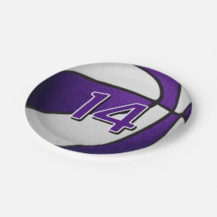 purple white basketball birthday party paper plate