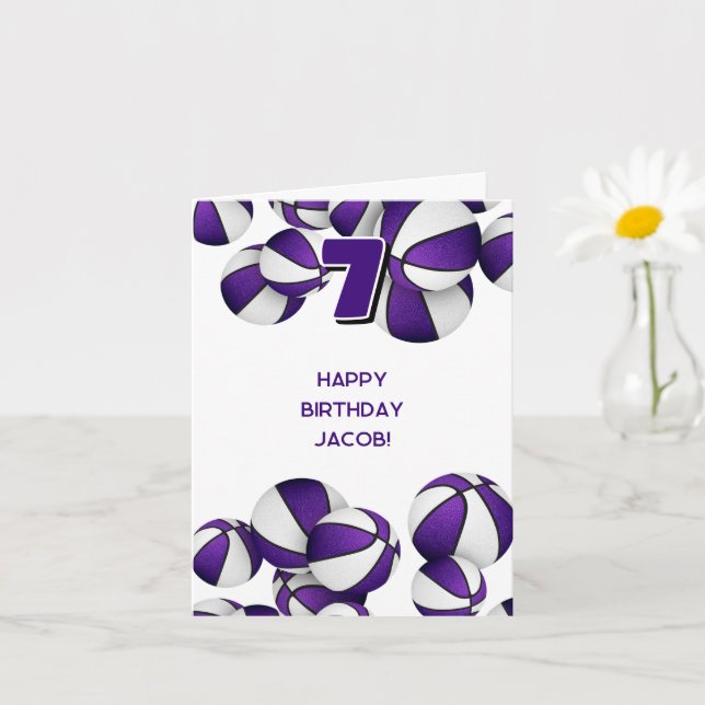 purple white basketballs kids birthday card (Small Plant)