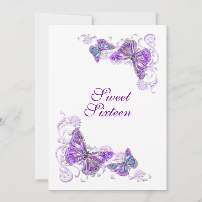Purple white birthday engagement wedding invitation (Front)