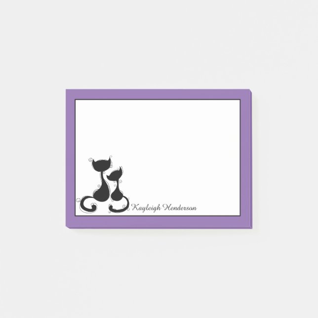 Purple White Black Cats Silhouette Personalized Post-it Notes (Front)