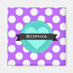 Purple White Blue Polka Dot Pattern Magnet