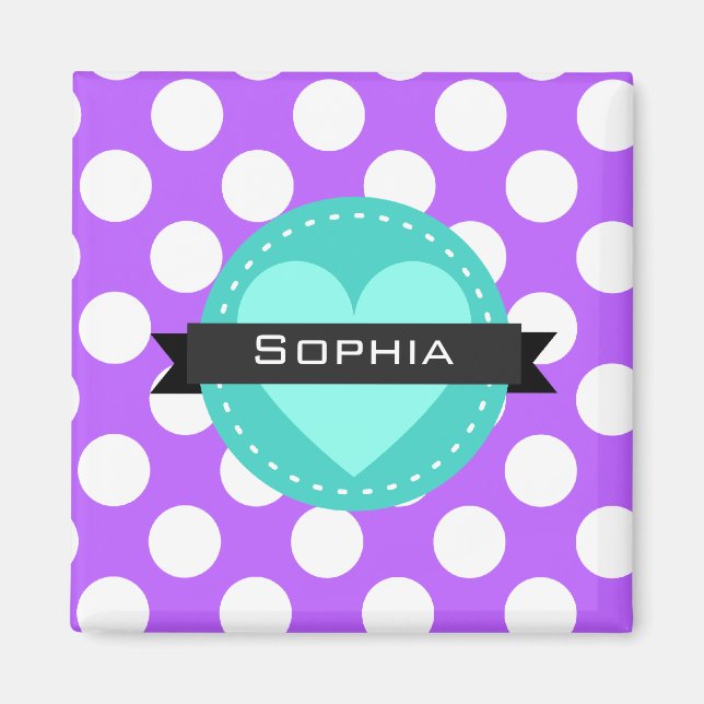 Purple White Blue Polka Dot Pattern Magnet (Front)