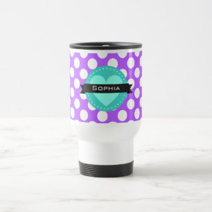 Purple White Blue Polka Dot Pattern Travel Mug