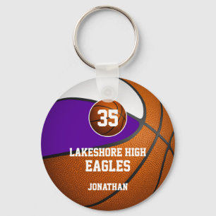 Purple white boys' sports basketball team spirit keychain