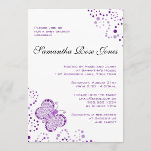 Purple & White Butterfly Elegant Baby Shower Invitation