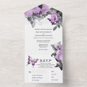 Purple white butterfly wedding elegant summer  all in one invitation