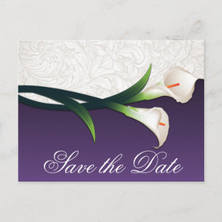 Purple & White Calla Lily Wedding Save the Dates Announcement Postcard