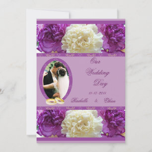 Purple & White Carnation Wedding Photo Invitations