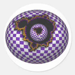 Purple & White Checkered Spere With Mandelbrot     Classic Round Sticker