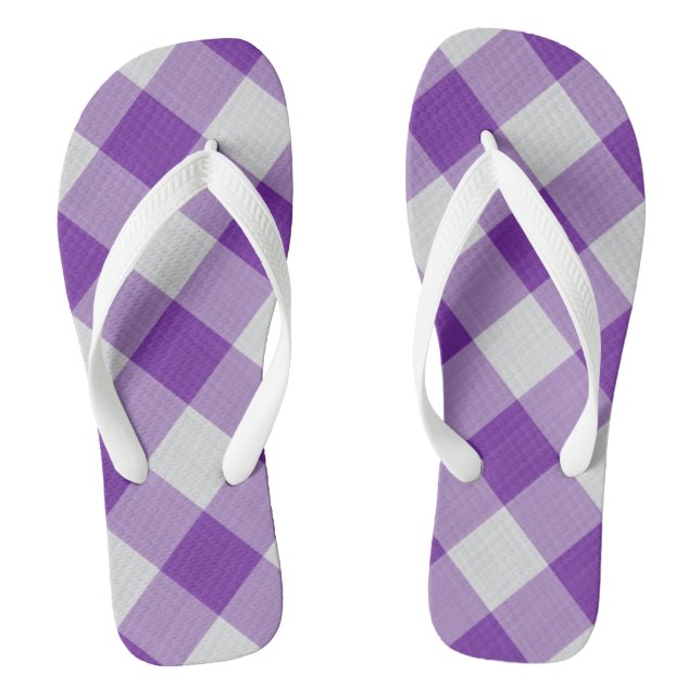 Purple & White Checks Cool Classic Pattern Flip Flops (Footbed)