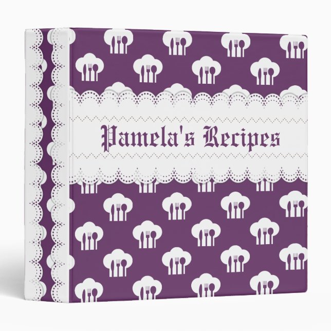 Purple, white chef cap & scalloped borders recipe binder (Front/Spine)
