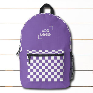Purple White Chequerboard Check Pattern Logo Printed Backpack