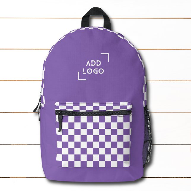 Purple White Chequerboard Check Pattern Logo Printed Backpack (Creator Uploaded)