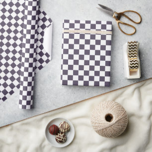 Purple White Chequerboard Chequered Wrapping Paper
