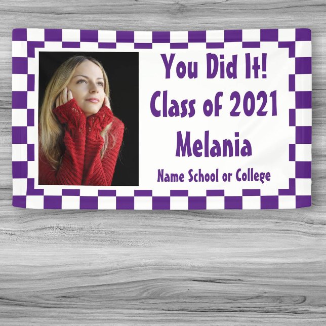 Purple White Chequerboard Photo Graduation Banner (Creator Uploaded)