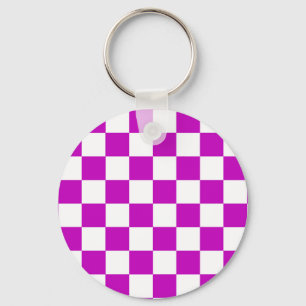 Purple White Chequered Check Pattern Keychain