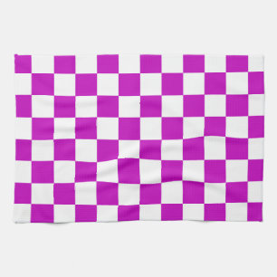 Purple White Chequered Check Pattern Kitchen Towel