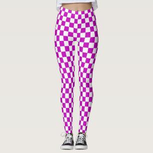 Purple White Chequered Check Pattern Leggings