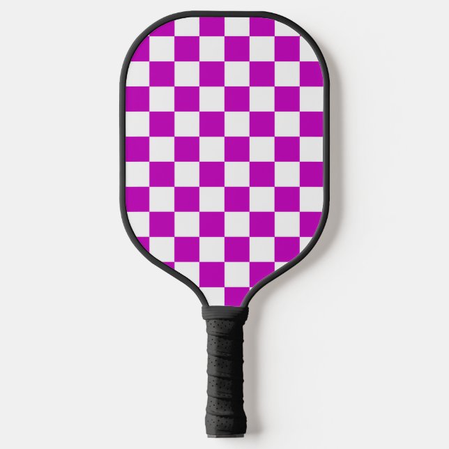 Purple White Chequered Check Pattern Pickleball Paddle (Front)