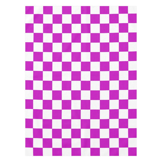 Purple White Chequered Check Pattern Tablecloth (Front)