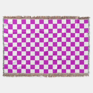Purple White Chequered Check Pattern Throw Blanket