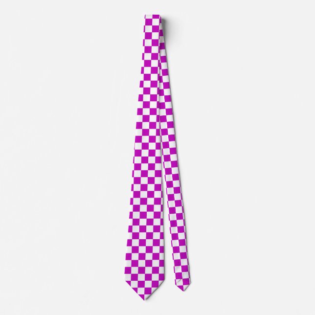 Purple White Chequered Check Pattern Tie (Front)