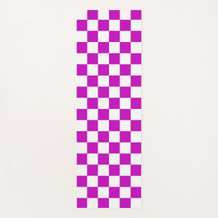 Purple White Chequered Check Pattern Yoga Mat