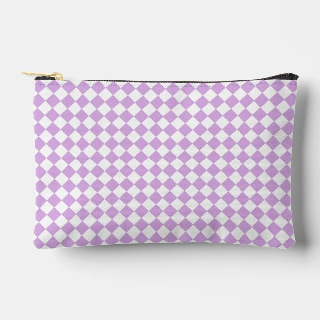 Purple White Chequered Diamond Pattern Accessory Pouch (Front)