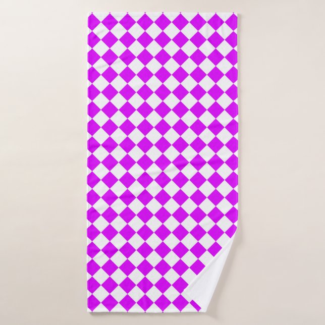Purple White Chequered Diamond Pattern Bath Towel (Bath Towel)