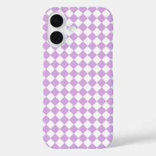 Purple White Chequered Diamond Pattern iPhone 16 Case