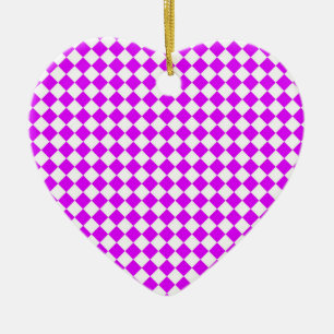 Purple White Chequered Diamond Pattern Ceramic Ornament