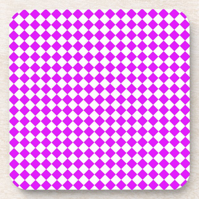 Purple White Chequered Diamond Pattern Coaster (Front)