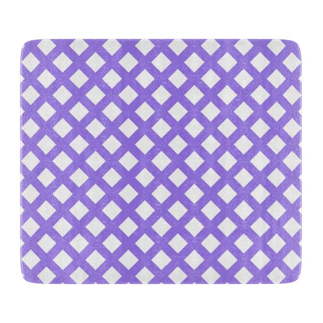 Purple White Chequered Diamond Pattern Cutting Board (Front)