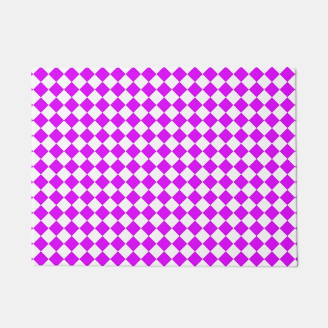 Purple White Chequered Diamond Pattern Doormat (Front)