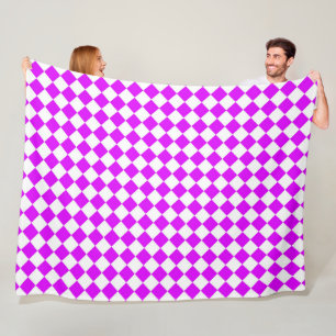 Purple White Chequered Diamond Pattern Fleece Blanket